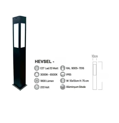Hevsel 50cm. Bahçe, Site, Yürüme Yolu Bollard Aydınlatma