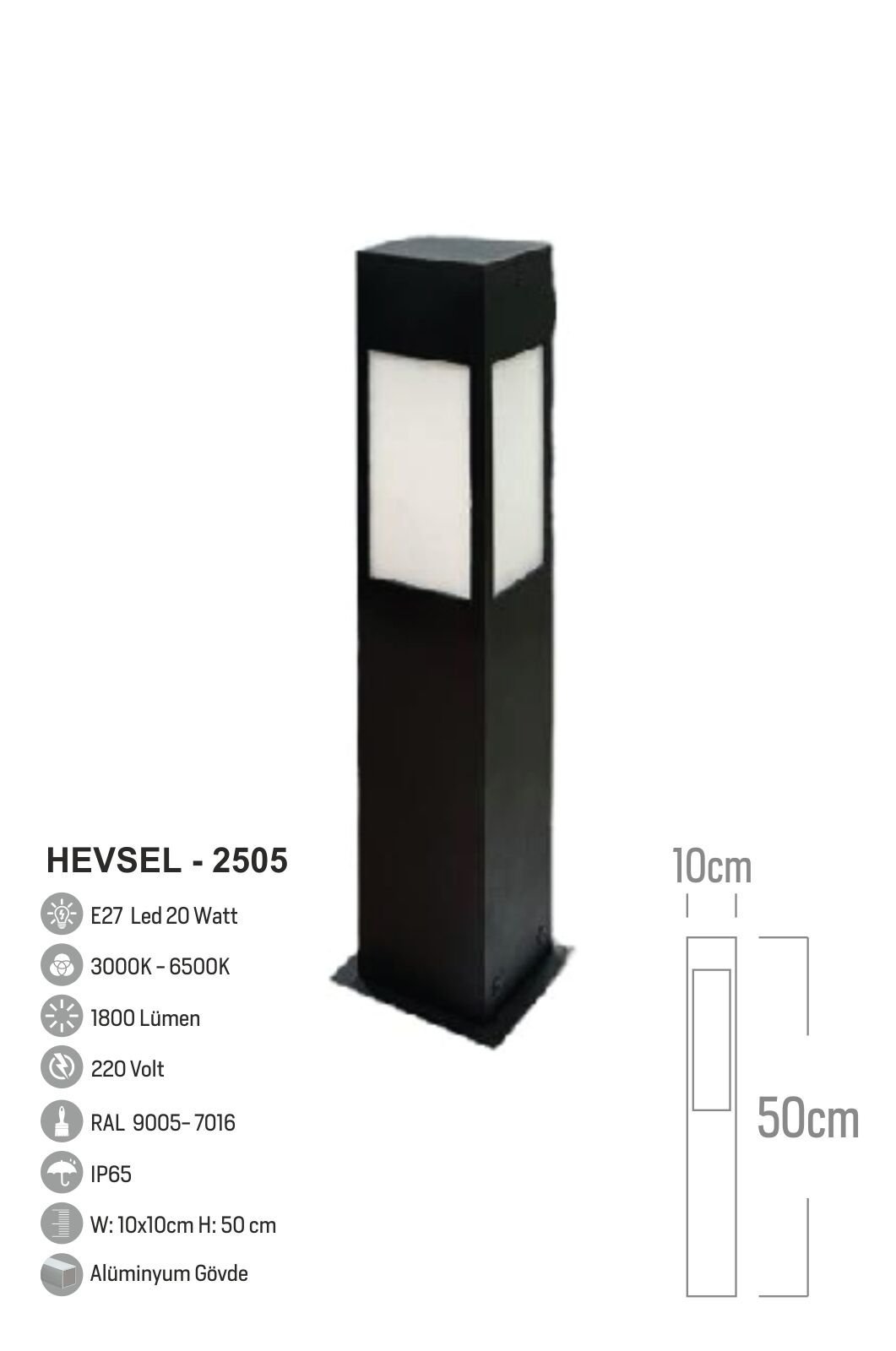 Bollard Aydınlatma Hevsel 50cm Bahçe Aydınlatması