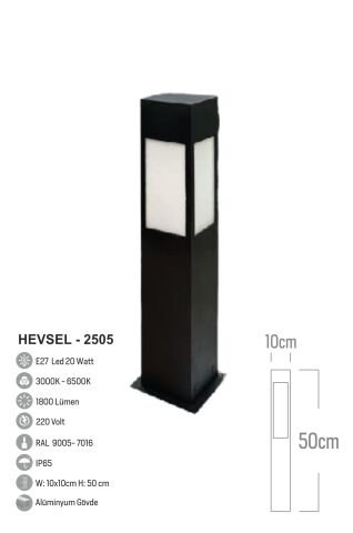 Bollard Aydınlatma Hevsel 50cm Bahçe Aydınlatması