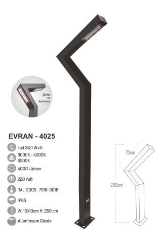 Bollard Aydınlatma Evran Bahçe, Site,Cadde Led Aydınlatma Direği 250cm