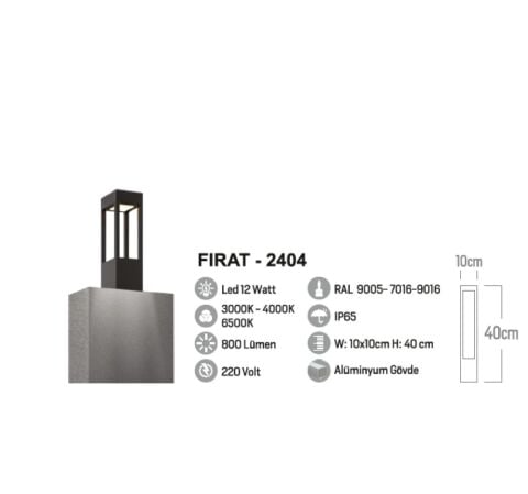 Fırat 40cm. Bahçe, Site, Yürüme Yolu Bollard Aydınlatma