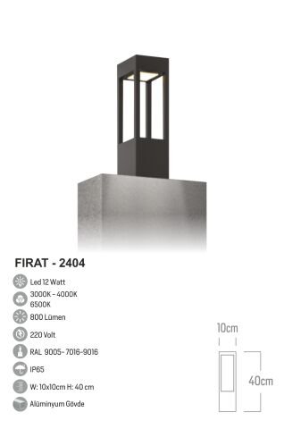 Bollard Aydınlatma Fırat Bahçe, Site, Yürüme Yolu Aydınlatma 40cm