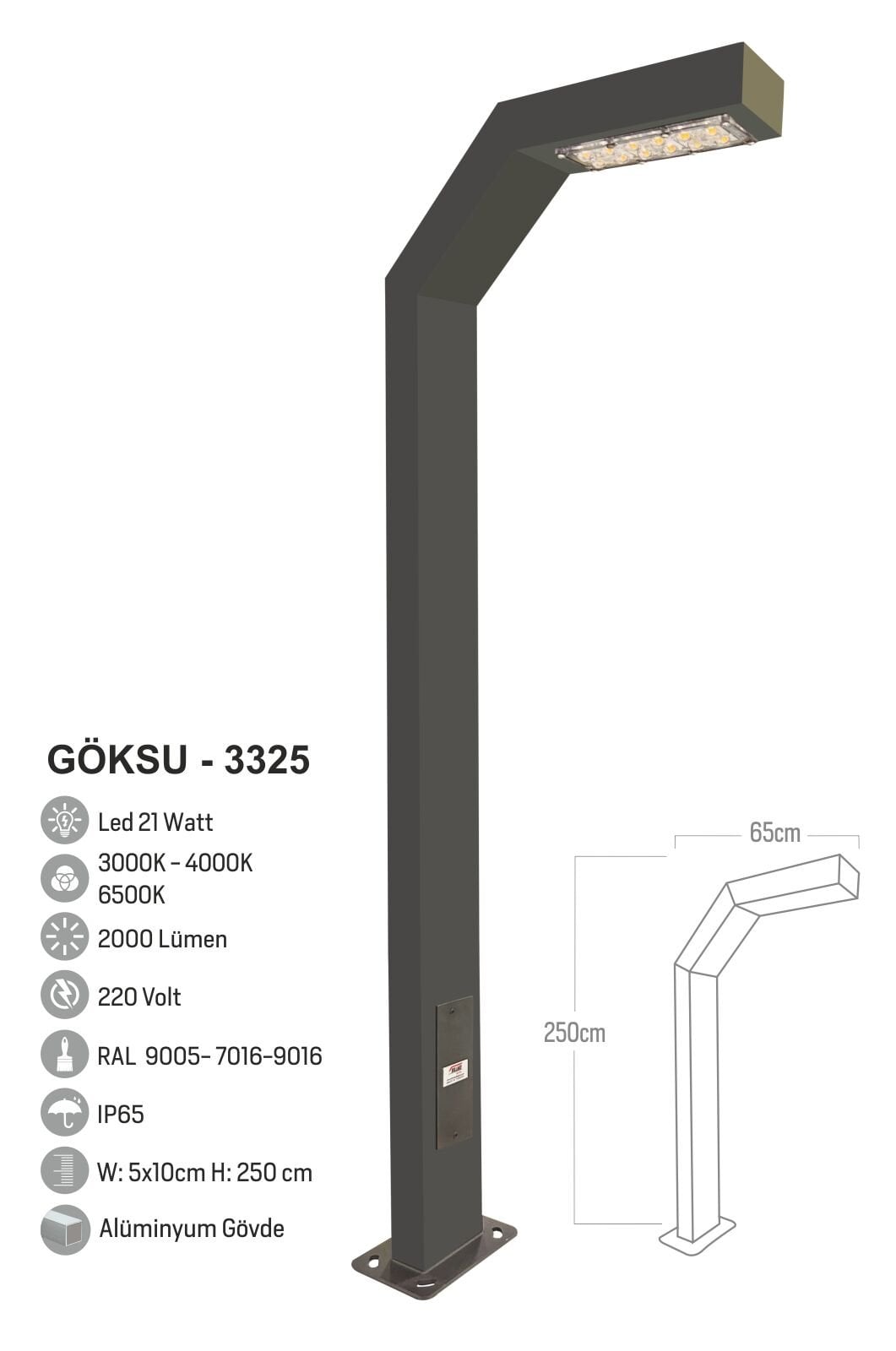 Bollard Aydınlatma Göksu Bahçe, Site, Sokak Aydınlatma Direği 250cm