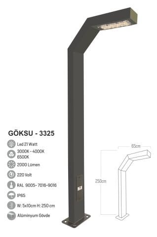 Bollard Aydınlatma Göksu Bahçe, Site, Sokak Aydınlatma Direği 250cm