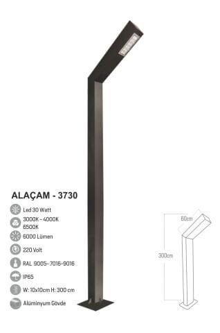 Bollard Aydınlatma Alaçam Bahçe, Site, Yürüme Yolu Aydınlatma Direği 300cm