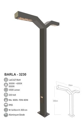 Bollard Aydınlatma Barla  Bahçe, Site, Yürüme Yolu Aydınlatma Direği 300cm