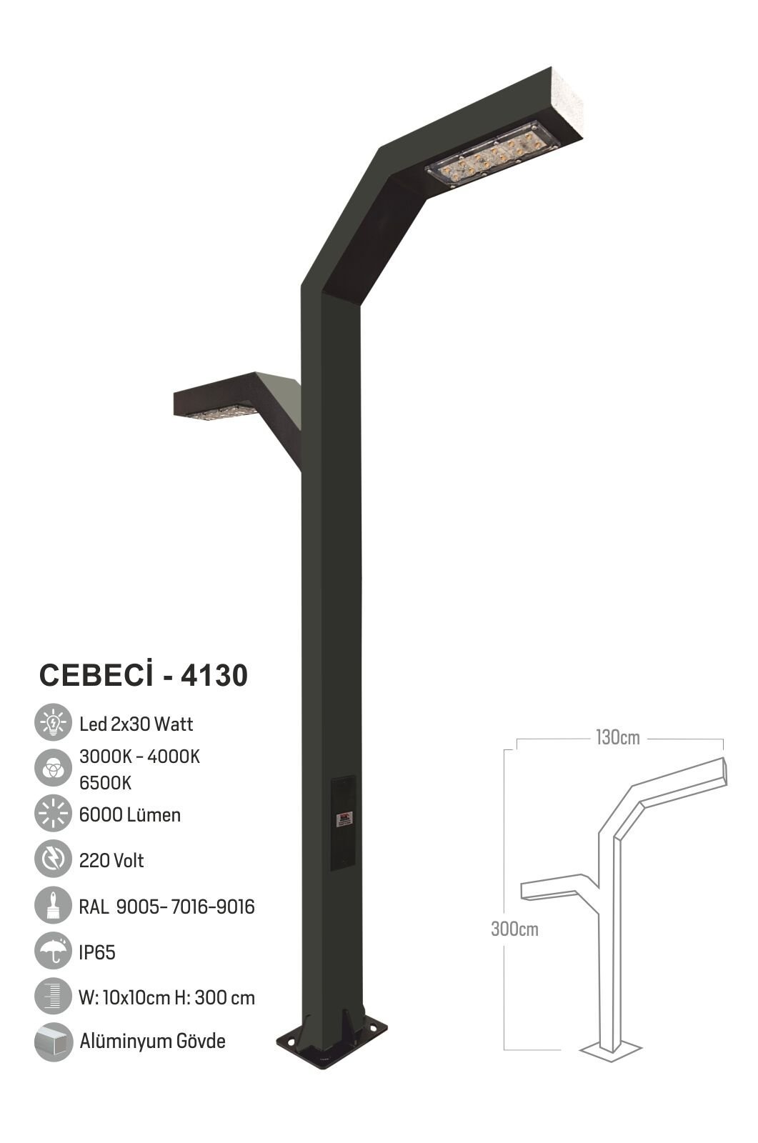 Bollard Aydınlatma Cebeci Led Bahçe Sokak Aydınlatma Direği 300 cm