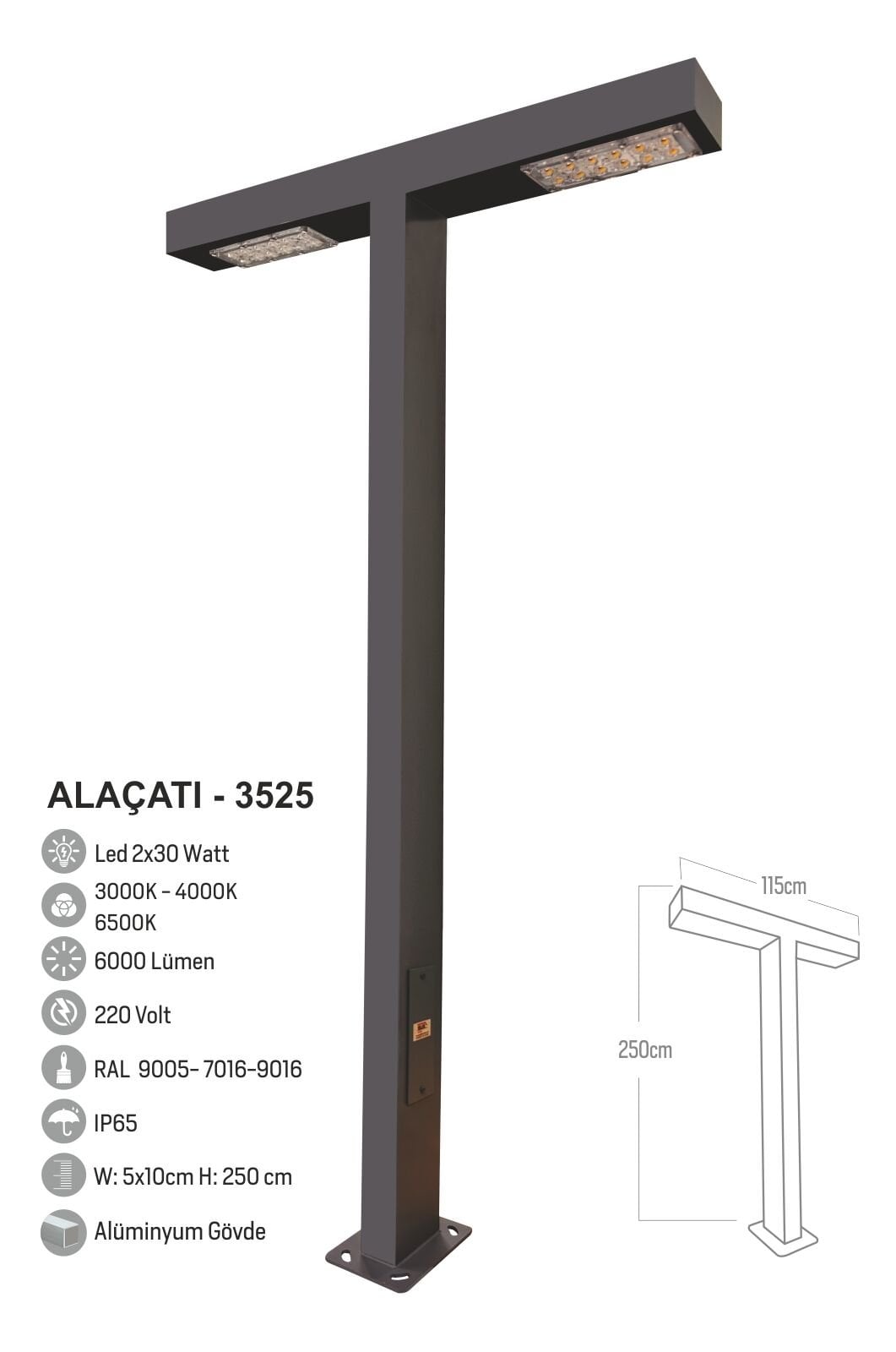 Bollard Aydınlatma Alaçatı Bahçe Sokak Aydınlatma Direği 250 cm