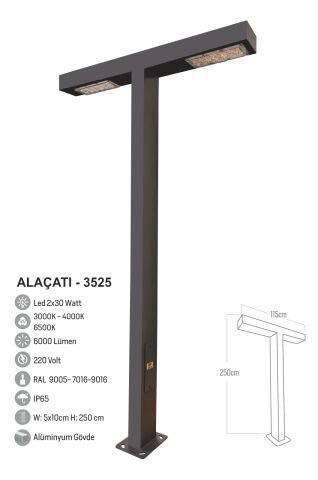 Bollard Aydınlatma Alaçatı Bahçe Sokak Aydınlatma Direği 250 cm