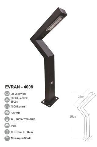 Bollard Aydınlatma Evran Çift Yönlü Bahçe Aydınlatma 80CM