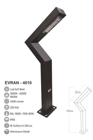 Bollard Aydınlatma Evran Çift Yönlü Bahçe Aydınlatma 100CM