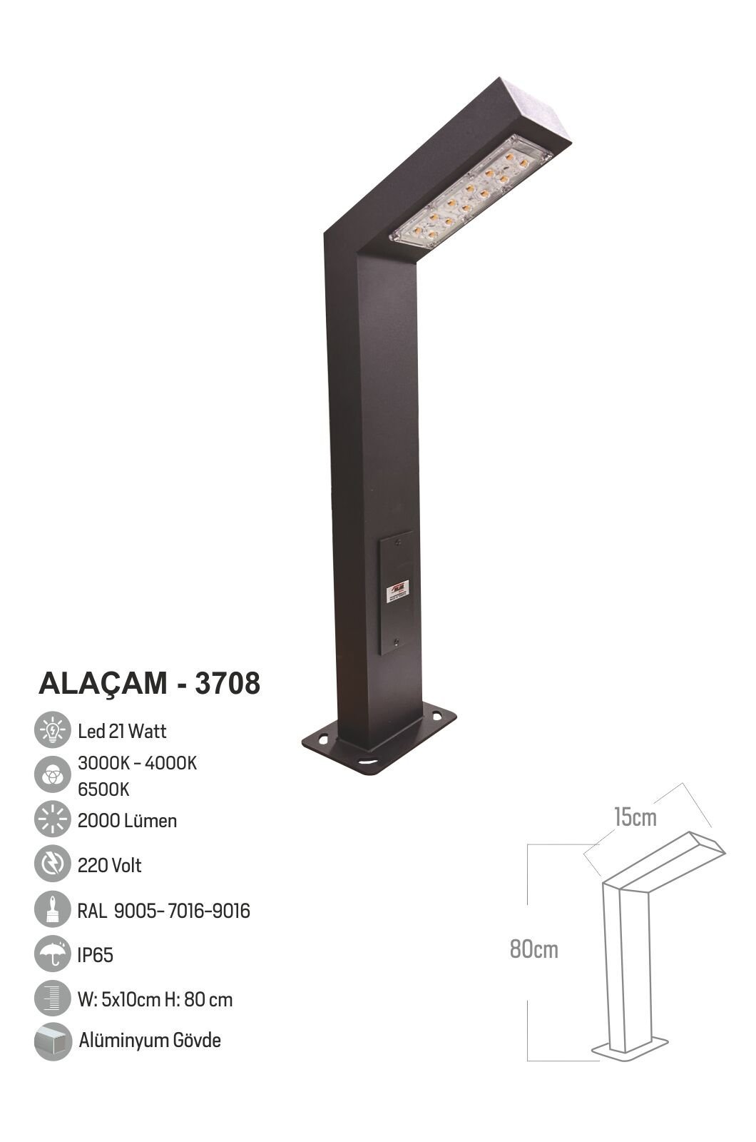 Bollard Aydınlatma Alaçam Bahçe Aydınlatması 80CM