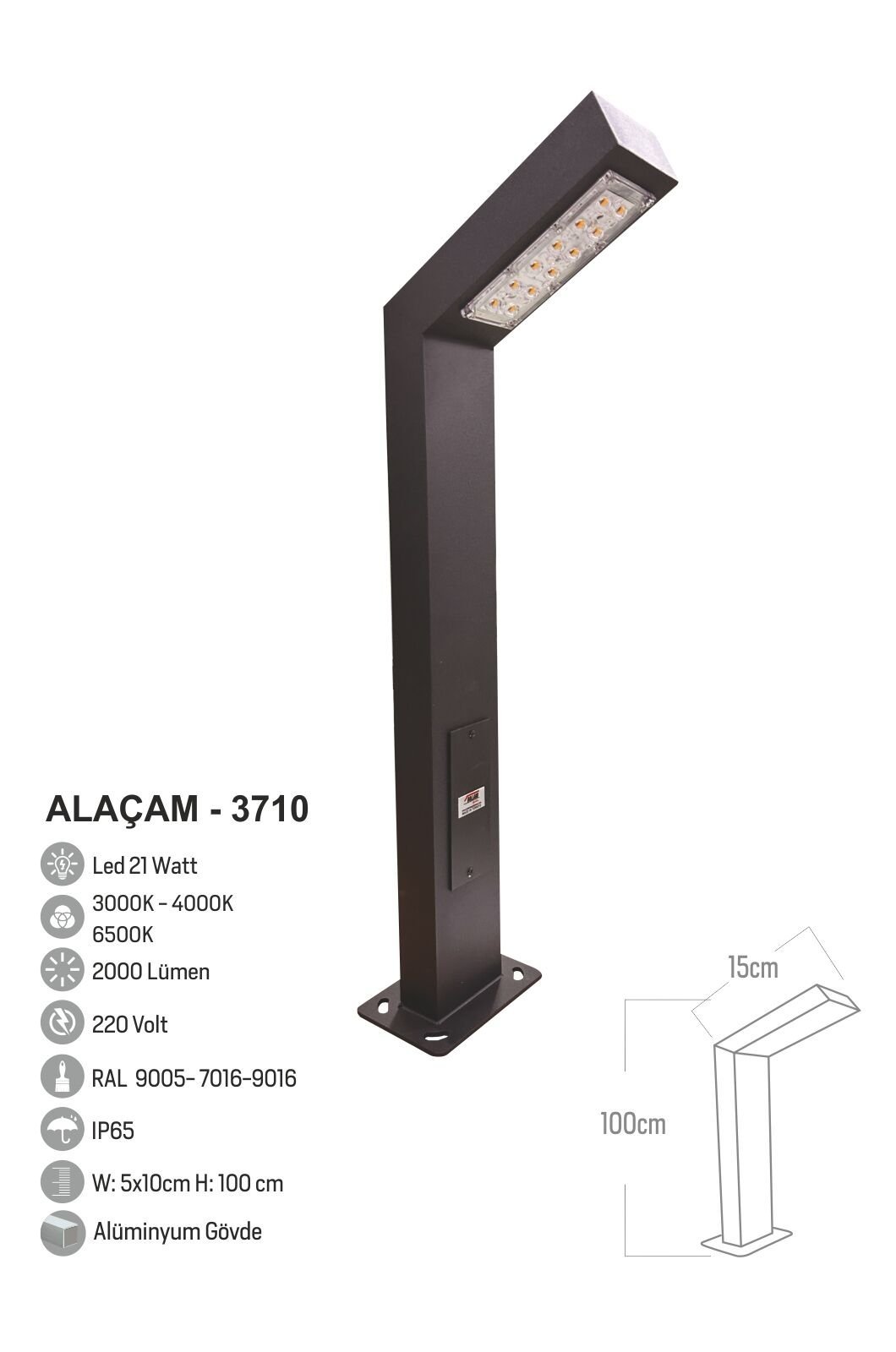 Bollard Aydınlatma Alaçam Bahçe Aydınlatması 100CM