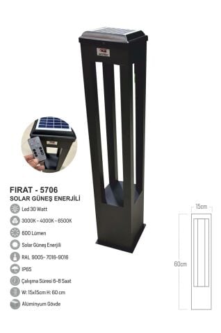 Bollard Aydınlatma Fırat Solar  Bahçe Aydınlatması 100CM