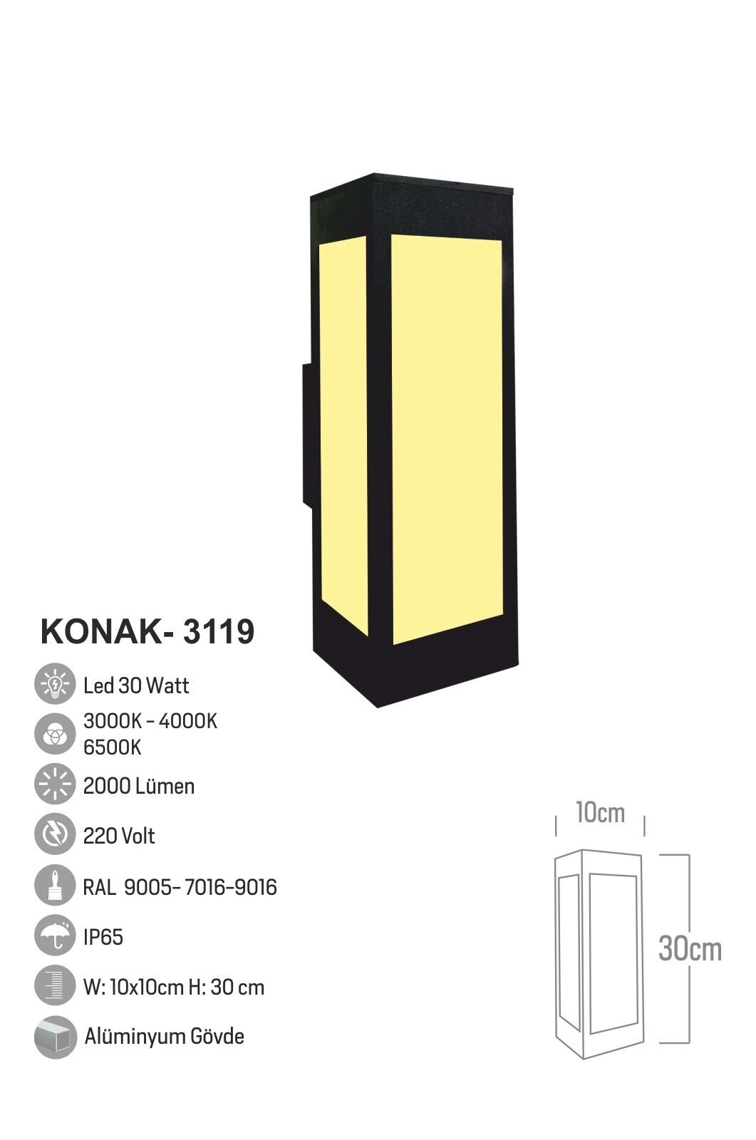 Bollard Aydınlatma Konak Led Duvar Aplik 30cm