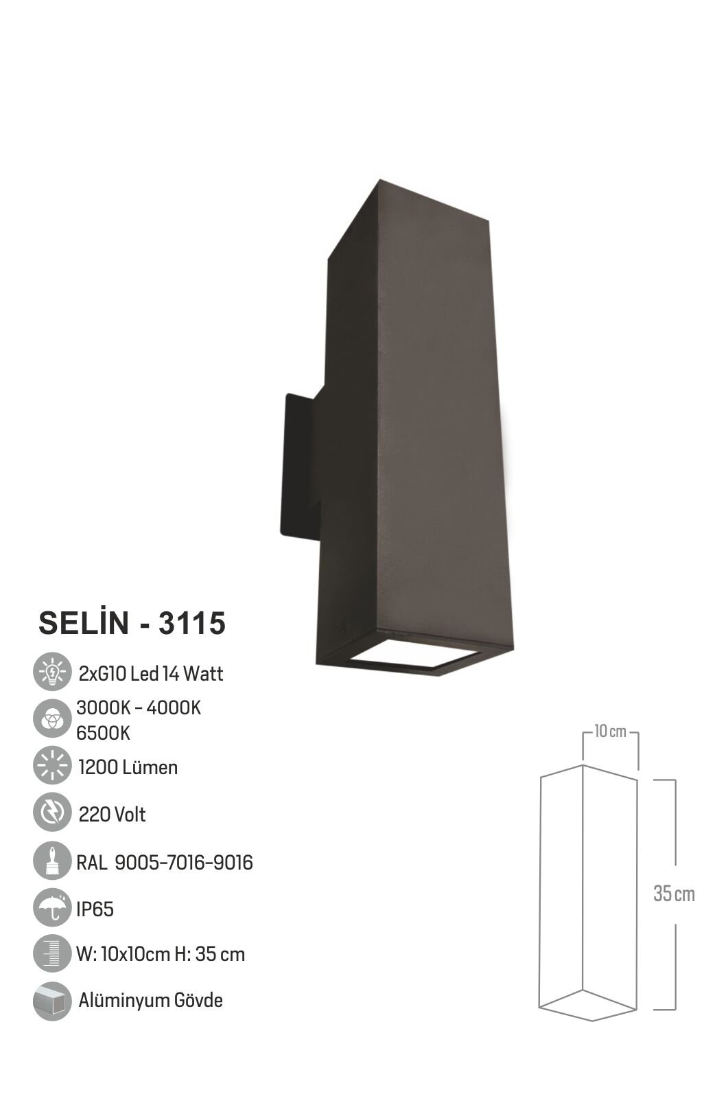 Bollard Aydınlatma Selin Duvar Aplik Bahçe Aydınlatması 35cm