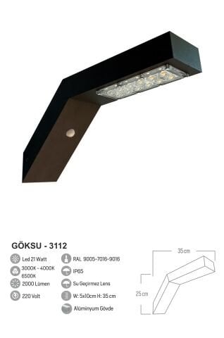 Bollard Aydınlatma Göksu Sensörlü Duvar Aplik 35cm