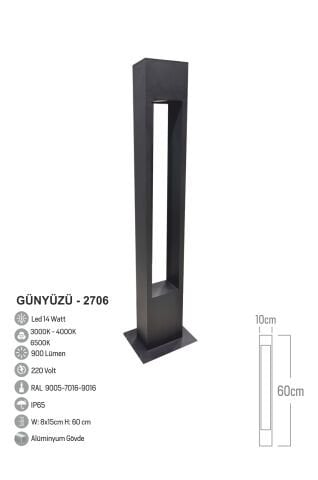 Bollard Aydınlatma Günyüzü Led Yürüme Yolu Aydınlatma 60 cm