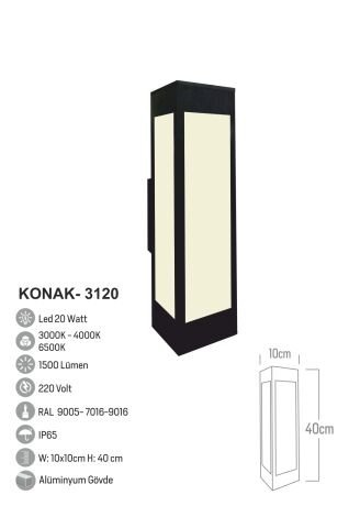 Bollard Aydınlatma Konak Aplik Bahçe Aydınlatması 40cm