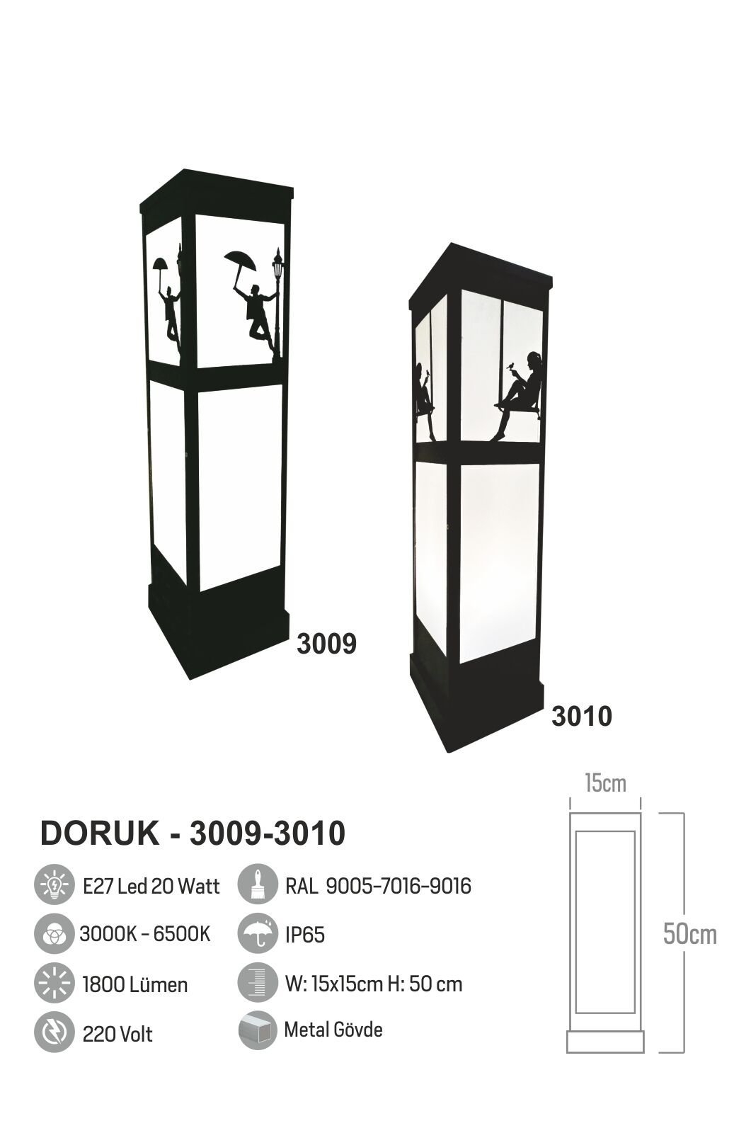 Bollard Aydınlatma Dekor Bahçe Aydınlatma, Set üstü Aydınlatma 50cm