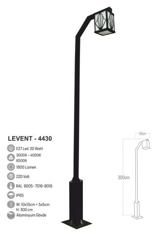 Bollard Aydınlatma Levent 30w LED  Bahçe Aydınlatma Direği 300cm