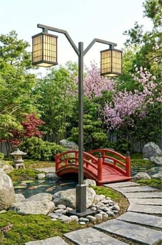 Bollard Aydınlatma Levent 2x30W LED  Çift Kollu Bahçe Aydınlatma Direği 300cm