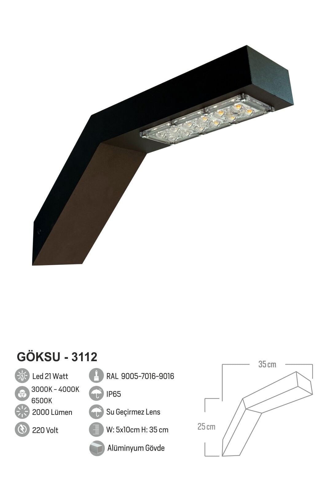 Bollard Aydınlatma Göksu Aplik 35cm Bahçe Aydınlatması
