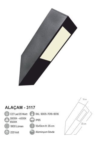 Bollard Aydınlatma Alaçam Aplik 35cm Bahçe Aydınlatması