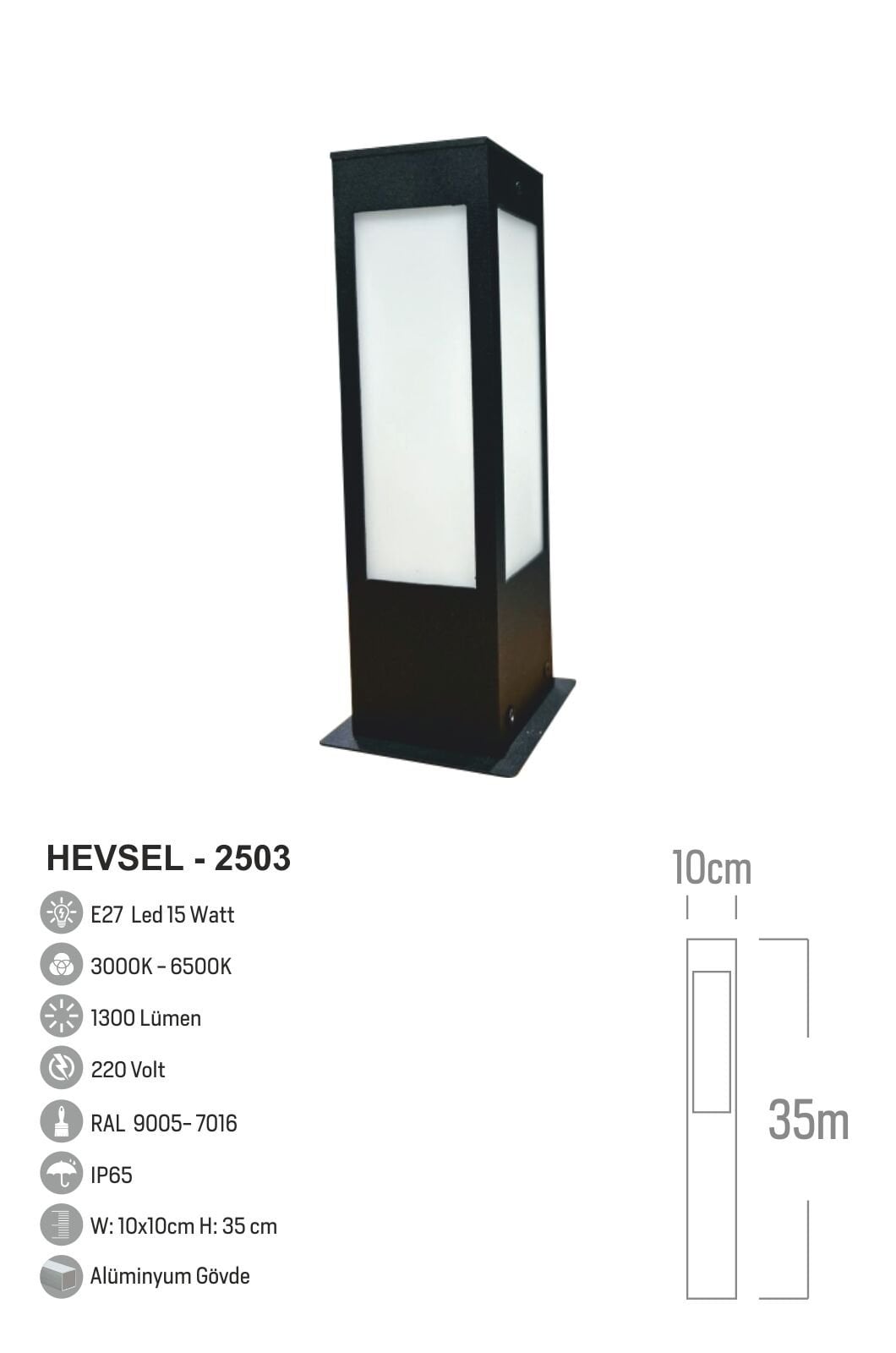 Bollard Aydınlatma Hevsel 35cm Bahçe Aydınlatması