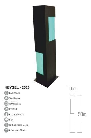 Bollard Aydınlatma Hevsel Dekor 50cm Bahçe Aydınlatması