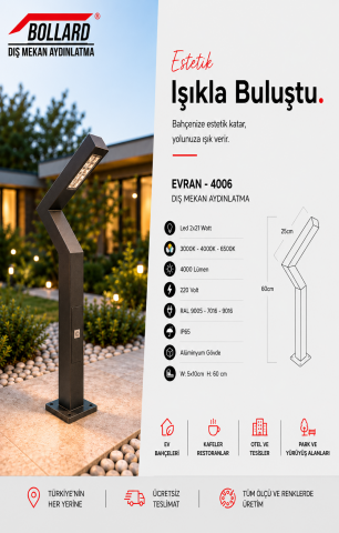 Bollard Aydınlatma Evran Çift Yönlü Bahçe Aydınlatma 60CM