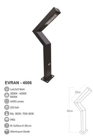 Bollard Aydınlatma Evran Çift Yönlü Bahçe Aydınlatma 60CM
