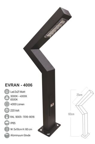 Bollard Aydınlatma Evran Çift Yönlü Bahçe Aydınlatma 60CM