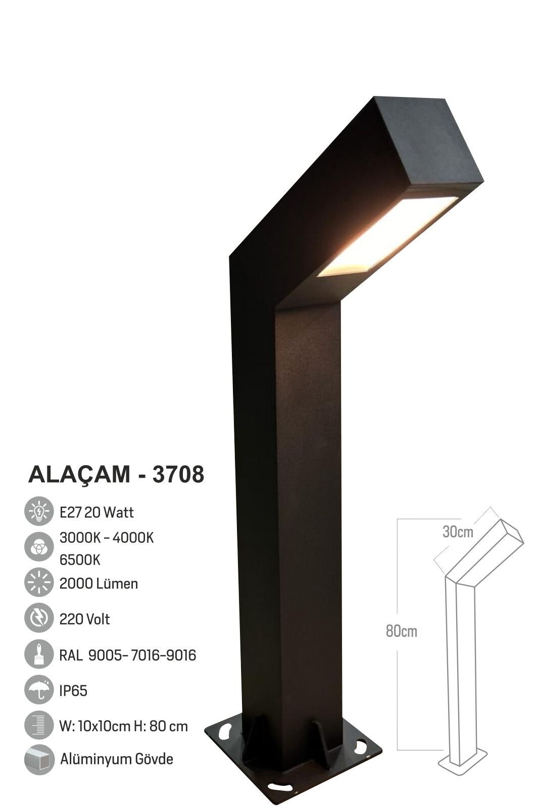 Bollard Aydınlatma Alaçam Bahçe Aydınlatması 80cm