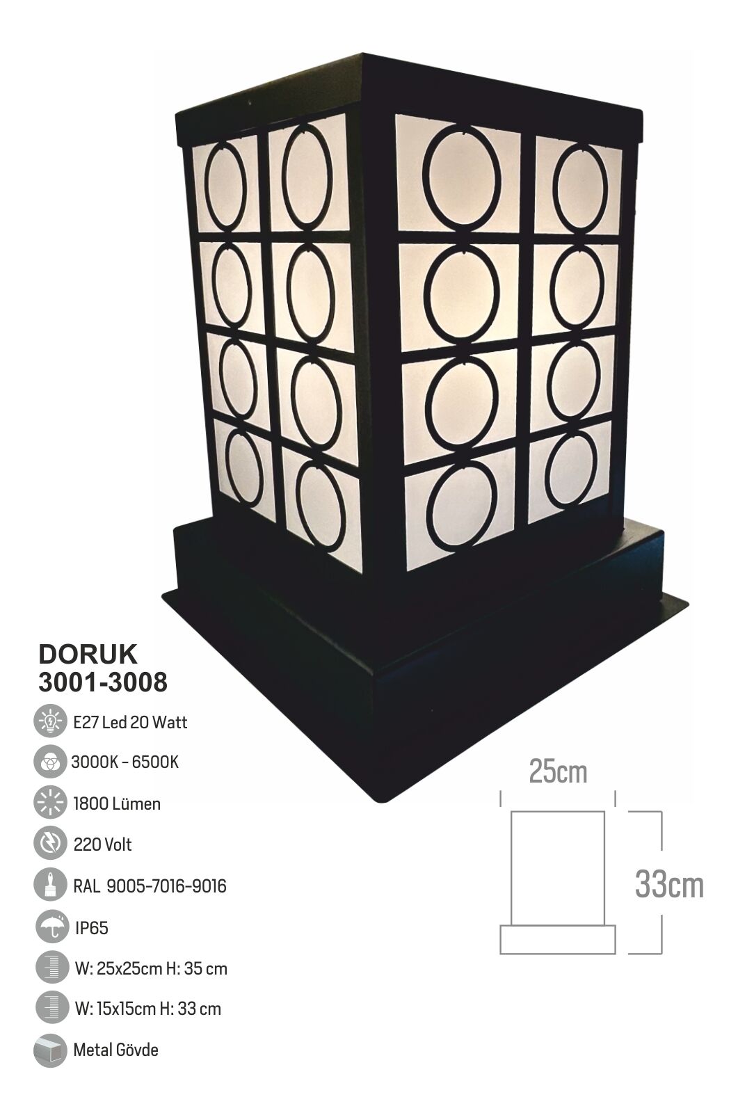 Bollard Aydınlatma Set Üstü Bahçe Aydınlatması 35CM