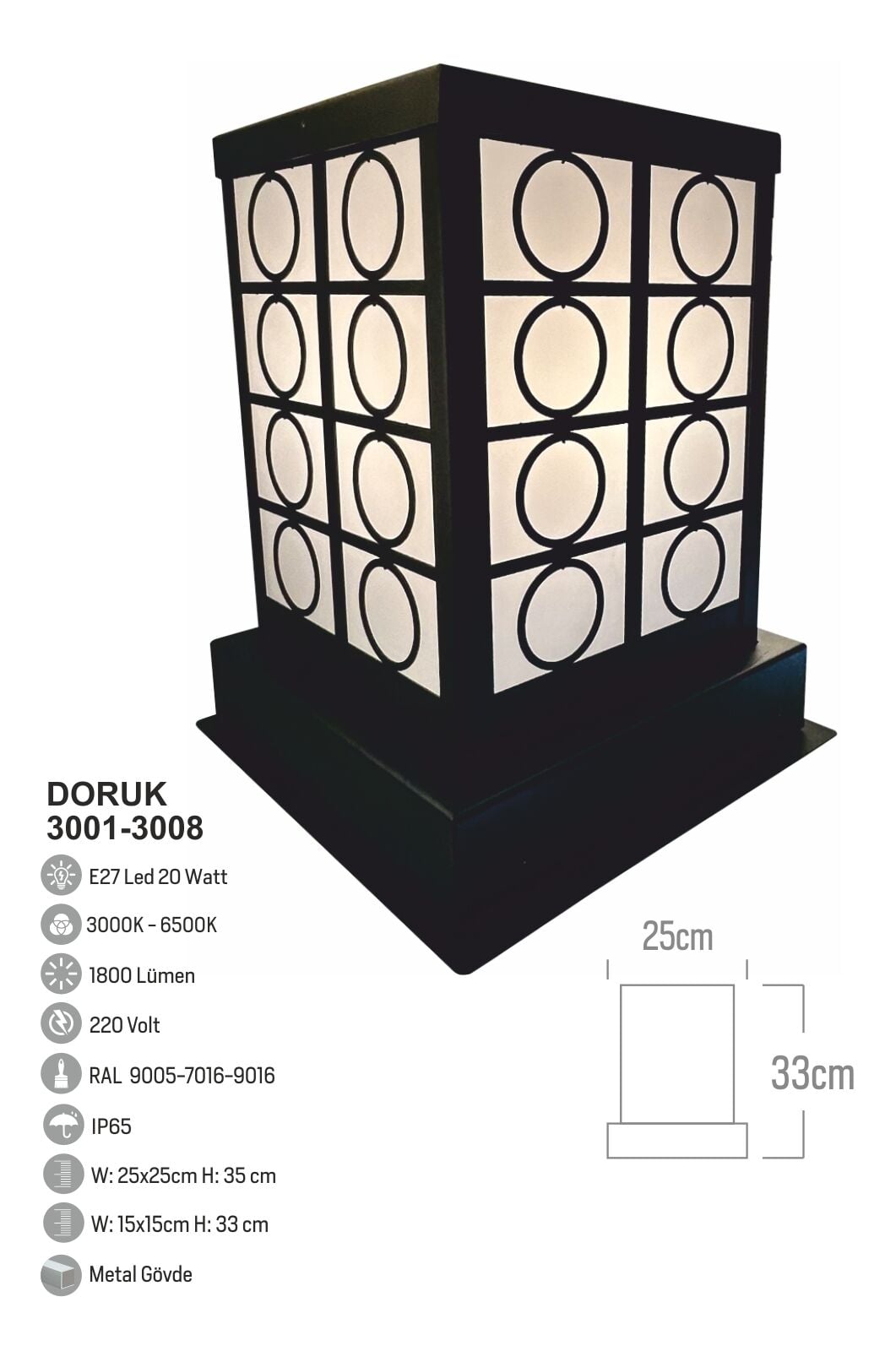 Bollard Aydınlatma Set Üstü Bahçe Aydınlatması 35CM