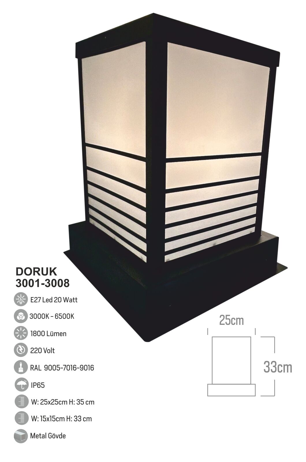 Bollard Aydınlatma Set Üstü Bahçe Aydınlatması 35CM