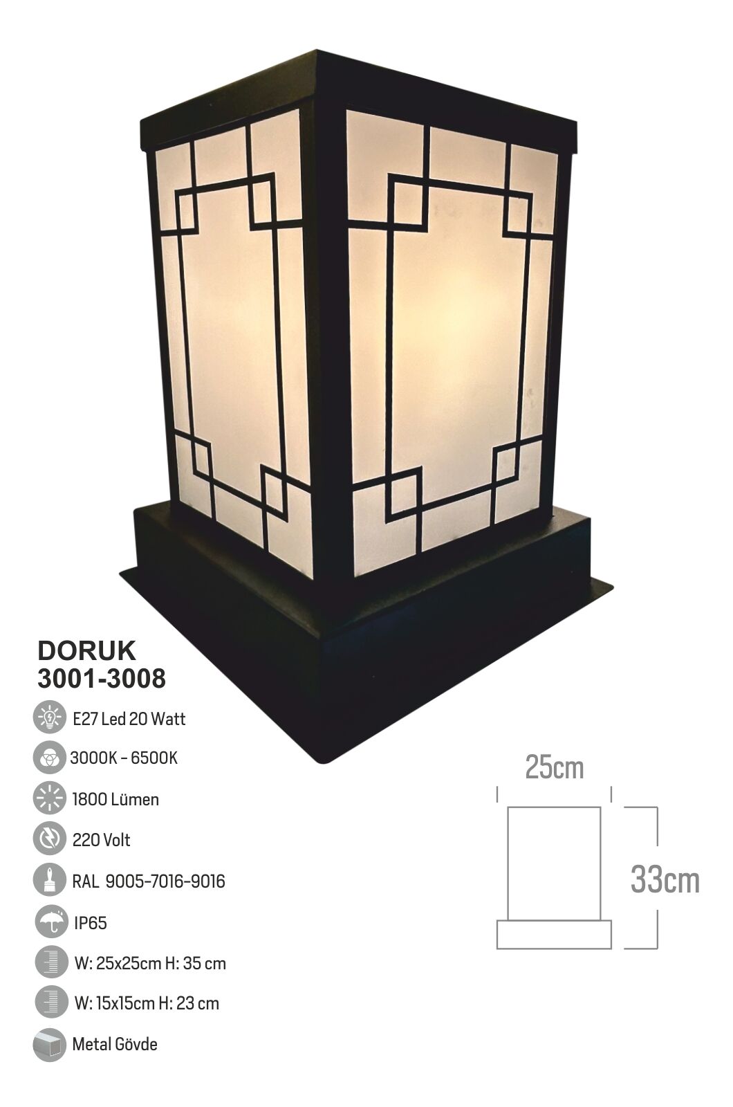 Bollard Aydınlatma Set Üstü Bahçe Aydınlatması 35CM