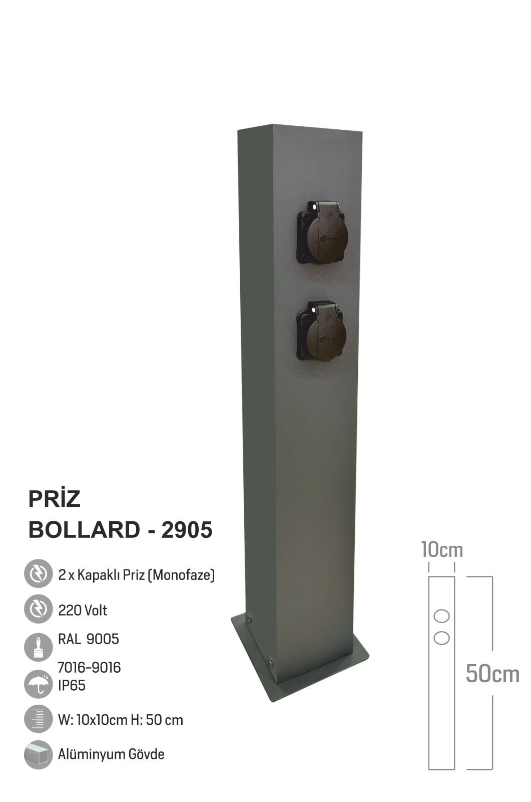 Bollard Aydınlatma Bahçe Prizi 50CM