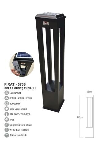 Bollard Aydınlatma Fırat Solar  Bahçe Aydınlatması 80CM
