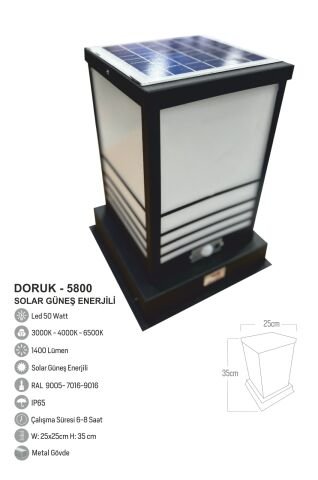 Bollard Aydınlatma Set Üstü Solar Aydınlatma 50w