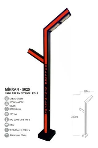 Bollard Aydınlatma Mihran Ambiyans Aydınlatma Direği 250CM