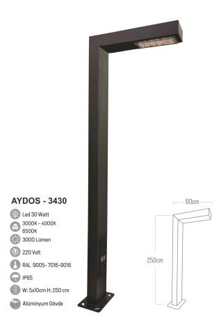 Bollard Aydınlatma Aydos Bahçe Led Direk 250CM
