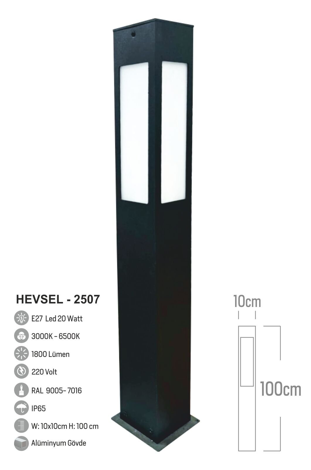 Bollard Aydınlatma Hevsel 100cm Bahçe Aydınlatması
