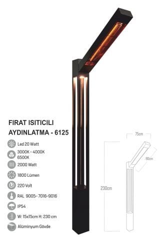 Bollard Aydınlatma Dış Mekan Isıtıcı Direk 250CM