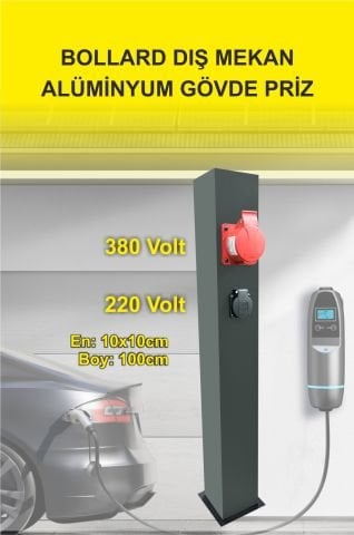 Bollard Dış Mekan Bahçe 100cm Araç Şarz Prizi 380-220 Volt