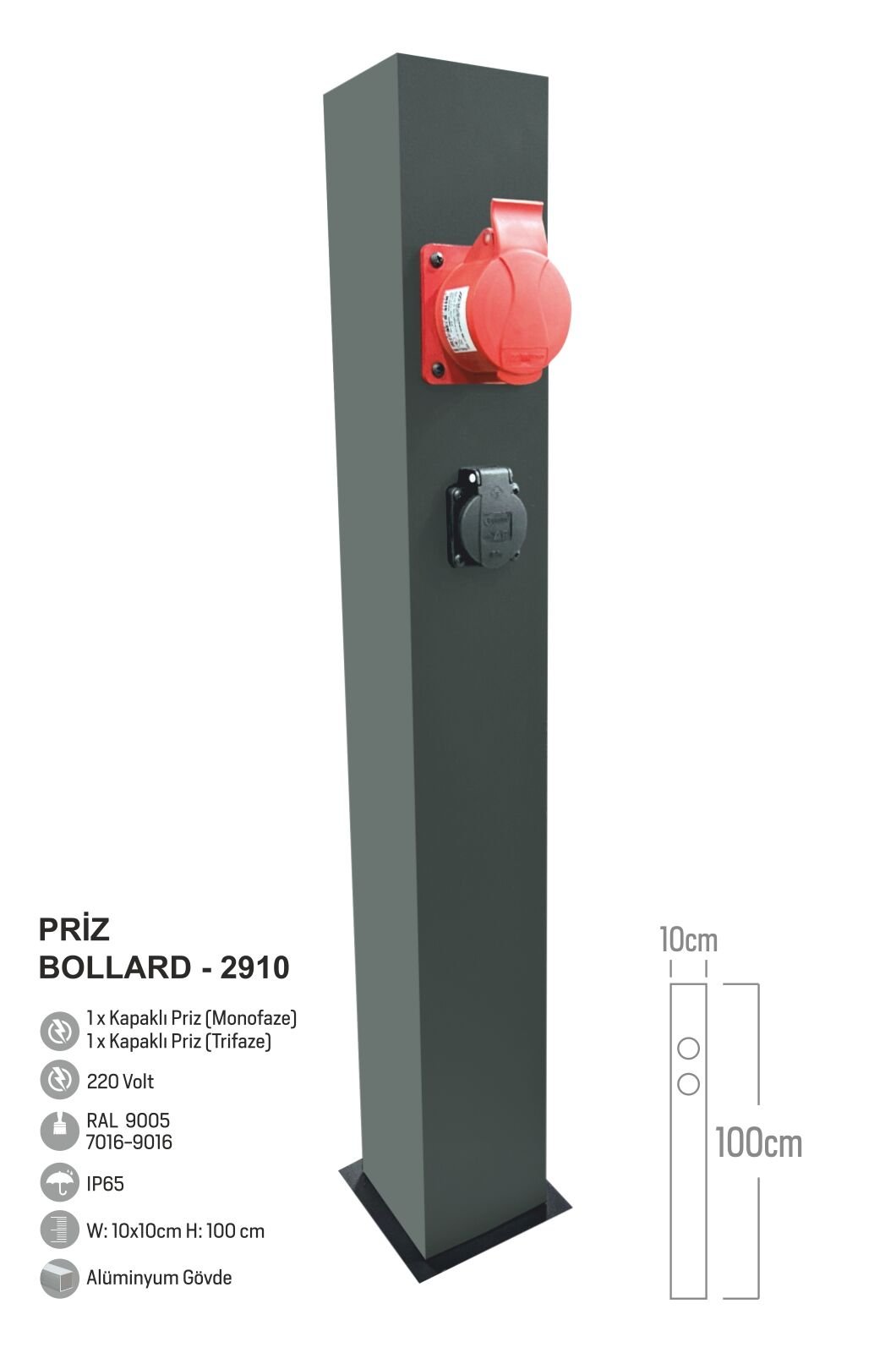 Bollard Aydınlatma Bahçe Prizi 100CM
