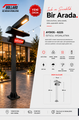 Bollard Aydınlatma Aydos Dış Mekan Isıtıcı Direk 230CM