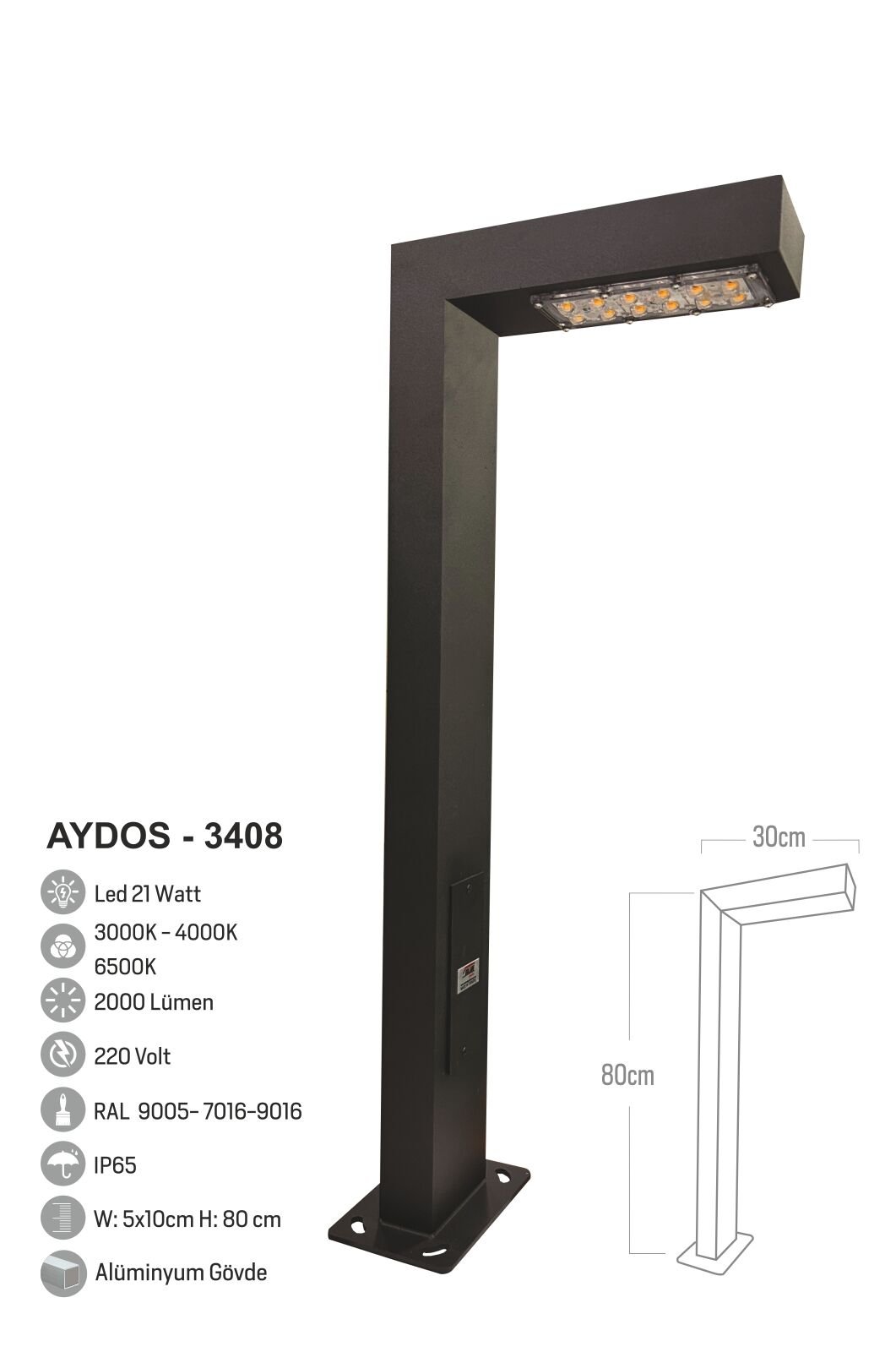 Bollard Aydınlatma Aydos Bahçe Aydınlatması 80CM