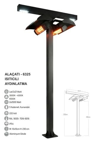Bollard Aydınlatma Alaçatı Dış Mekan Isıtıcı 250CM